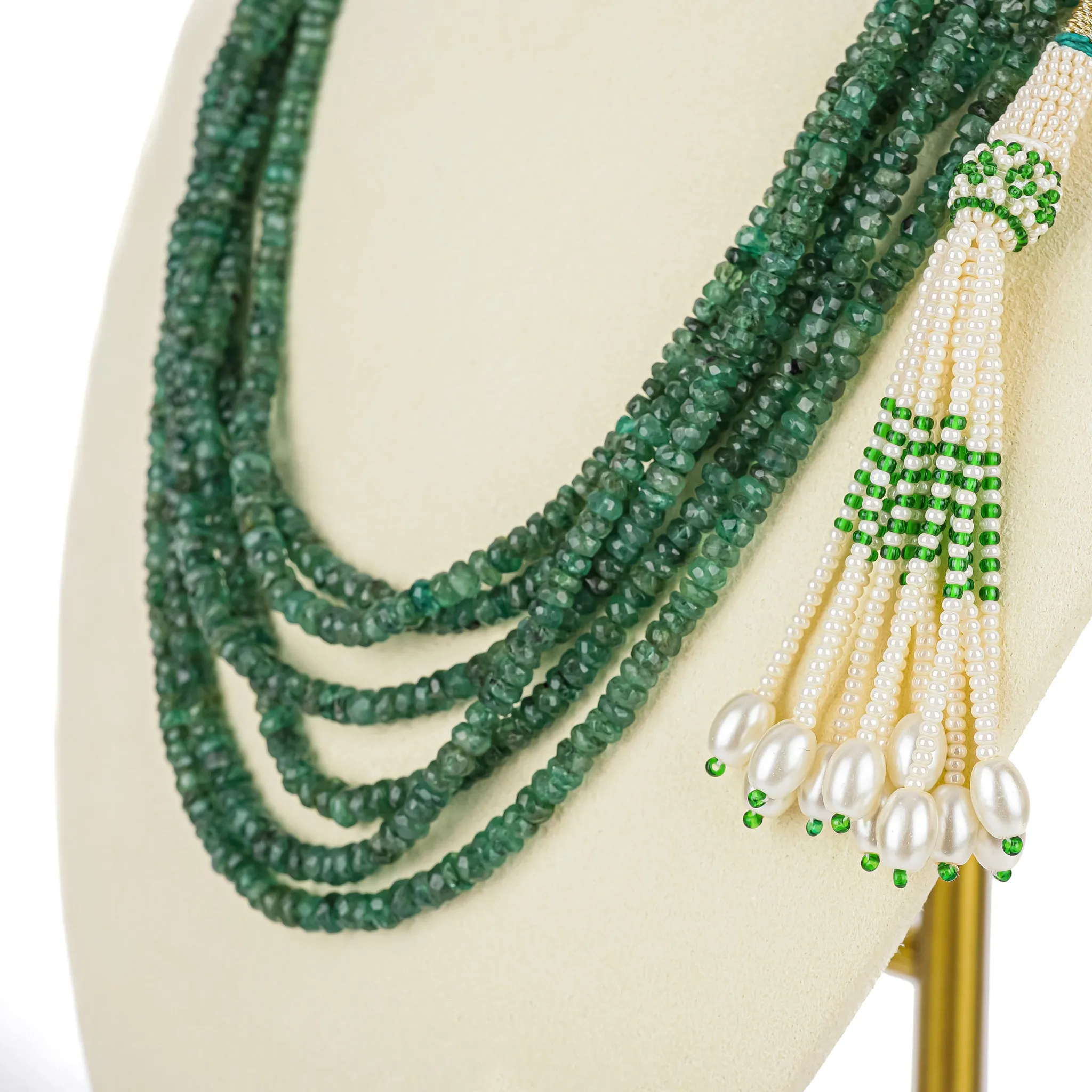 Emerald Rondelle 6 Strand Necklace on Silk