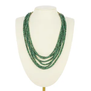 Emerald Rondelle 6 Strand Necklace on Silk