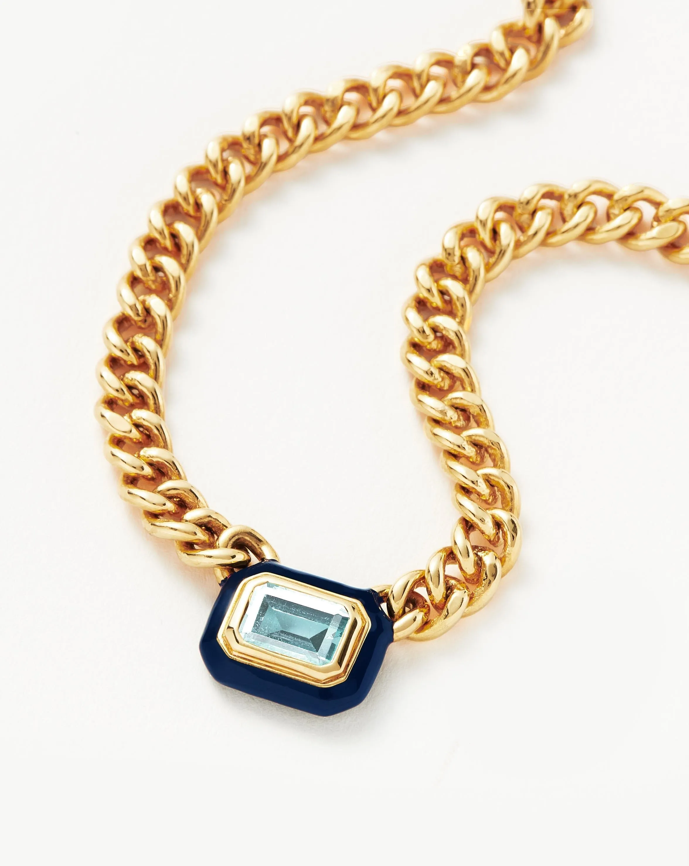 Enamel & Stone Floating Pendant Chain Necklace | 18k Gold Plated/Blue Cubic Zirconia