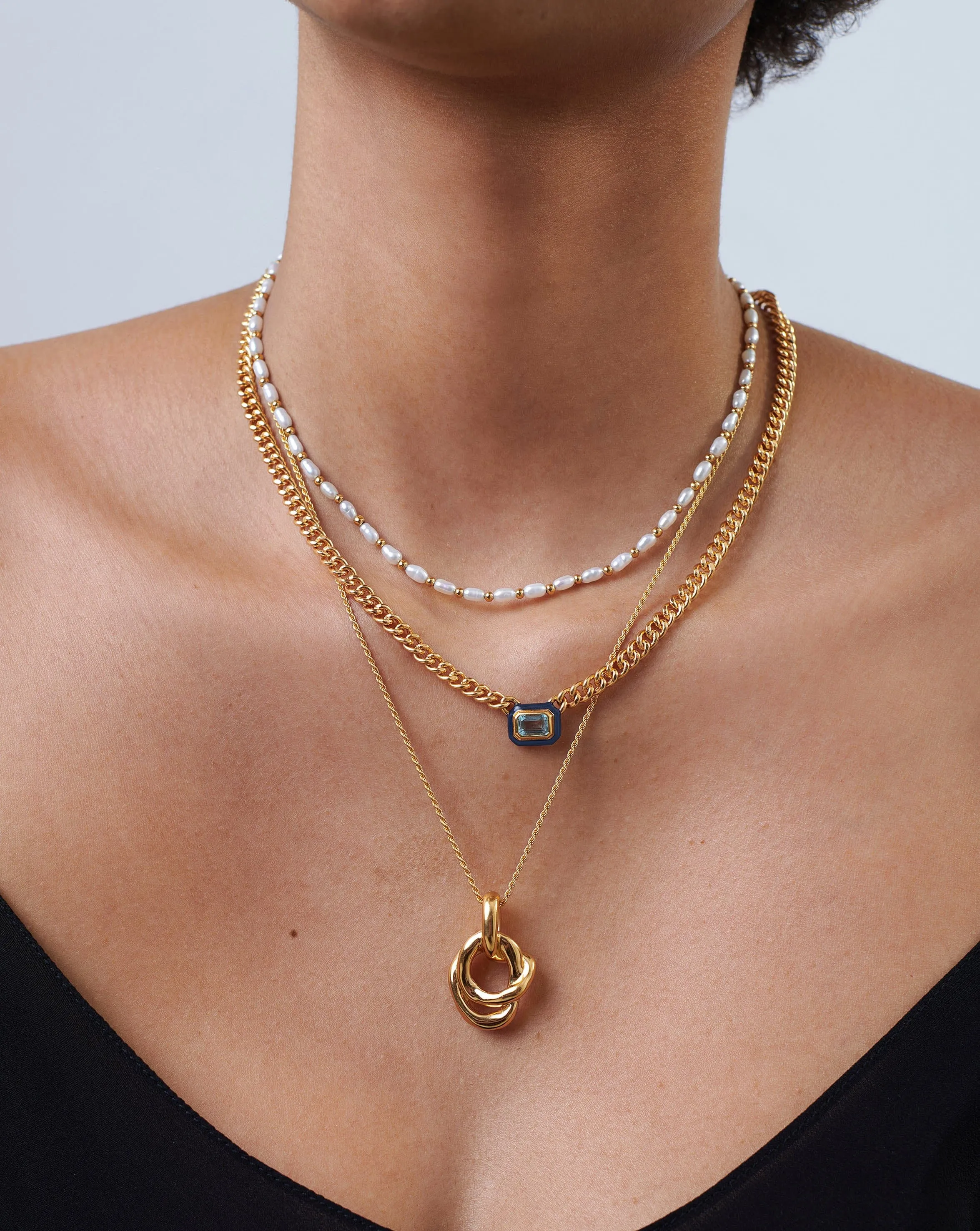 Enamel & Stone Floating Pendant Chain Necklace | 18k Gold Plated/Blue Cubic Zirconia