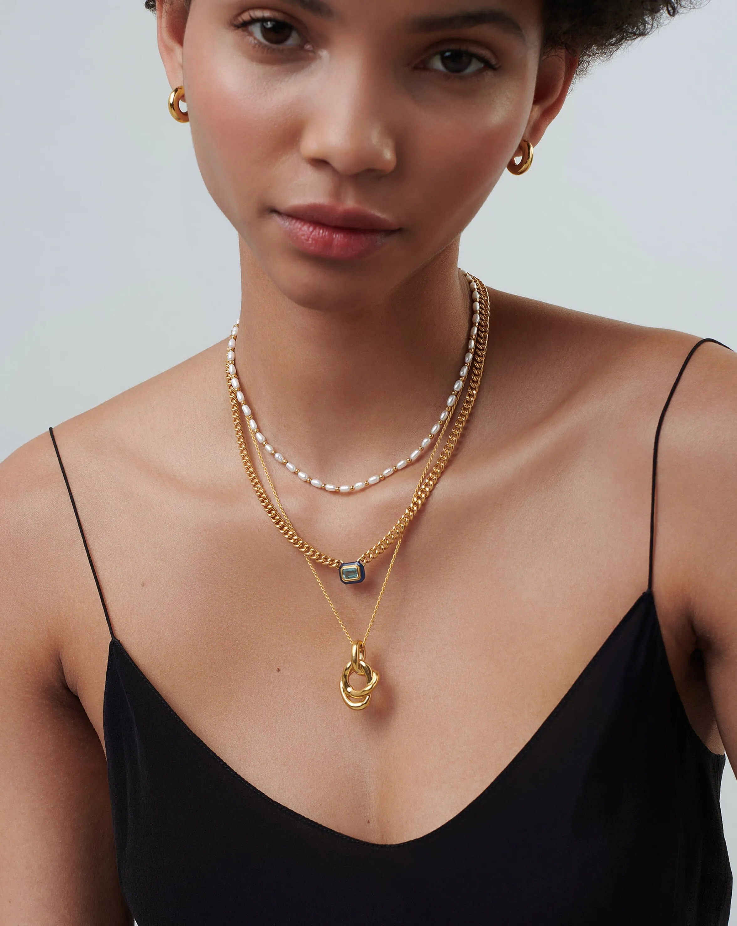 Enamel & Stone Floating Pendant Chain Necklace | 18k Gold Plated/Blue Cubic Zirconia