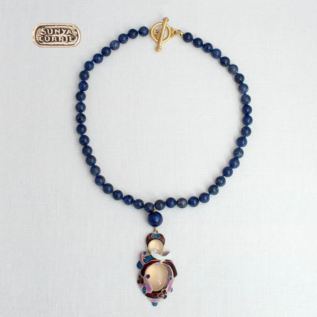 Enamel Bird Pendant with Lapis Lazuli necklace