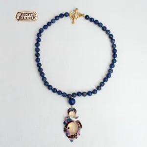 Enamel Bird Pendant with Lapis Lazuli necklace
