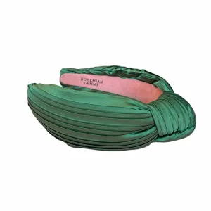 Fall Green Pleated Satin Knotted Headband