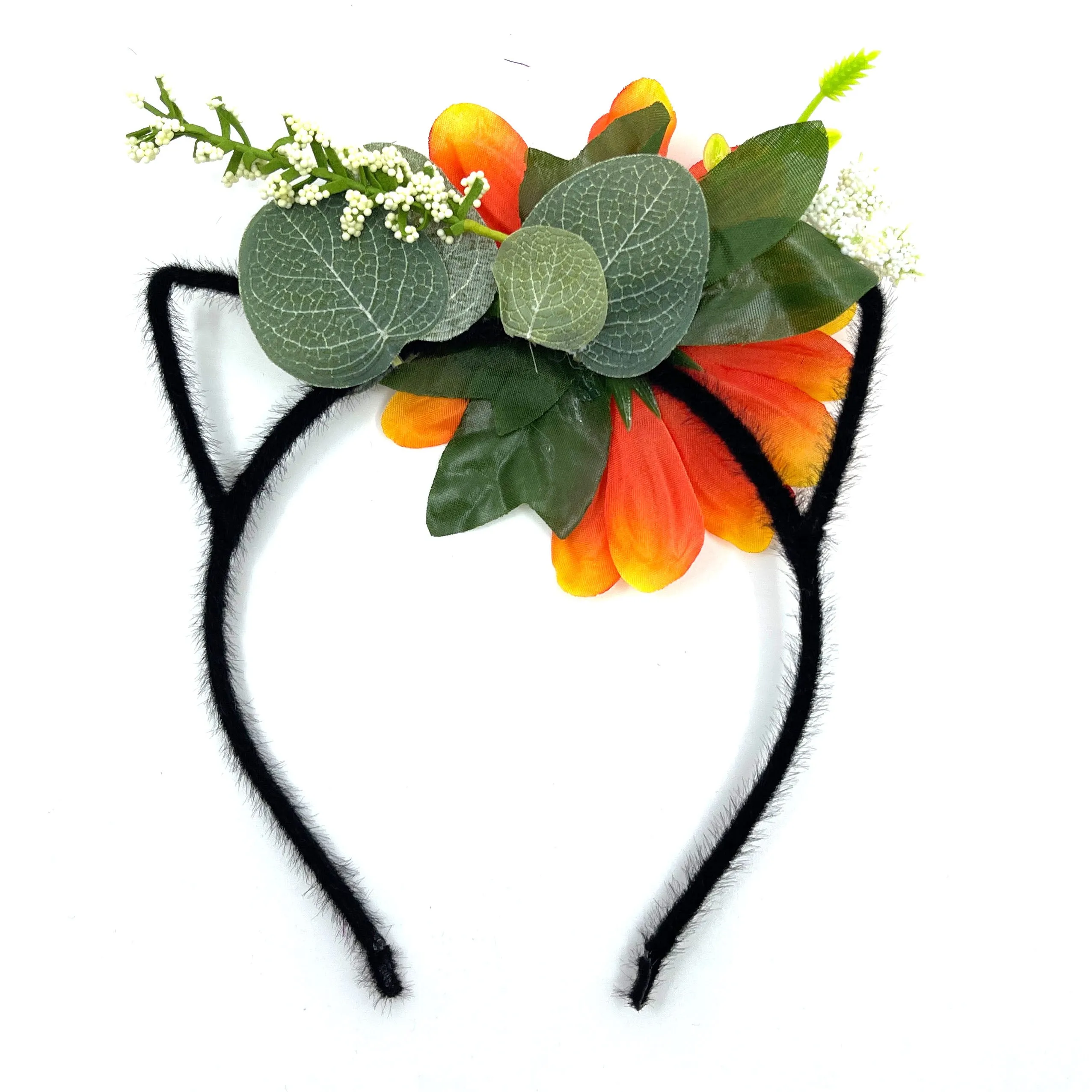 Floral Cat Ears Headband - Sunflower & Black