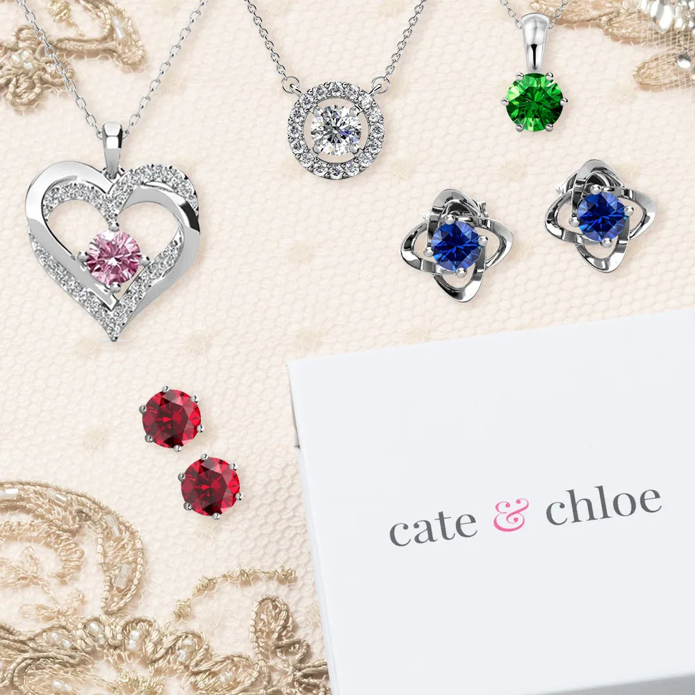 Forever July Birthstone Ruby Earrings, 18k White Gold Plated Silver Double Heart Crystal Earrings