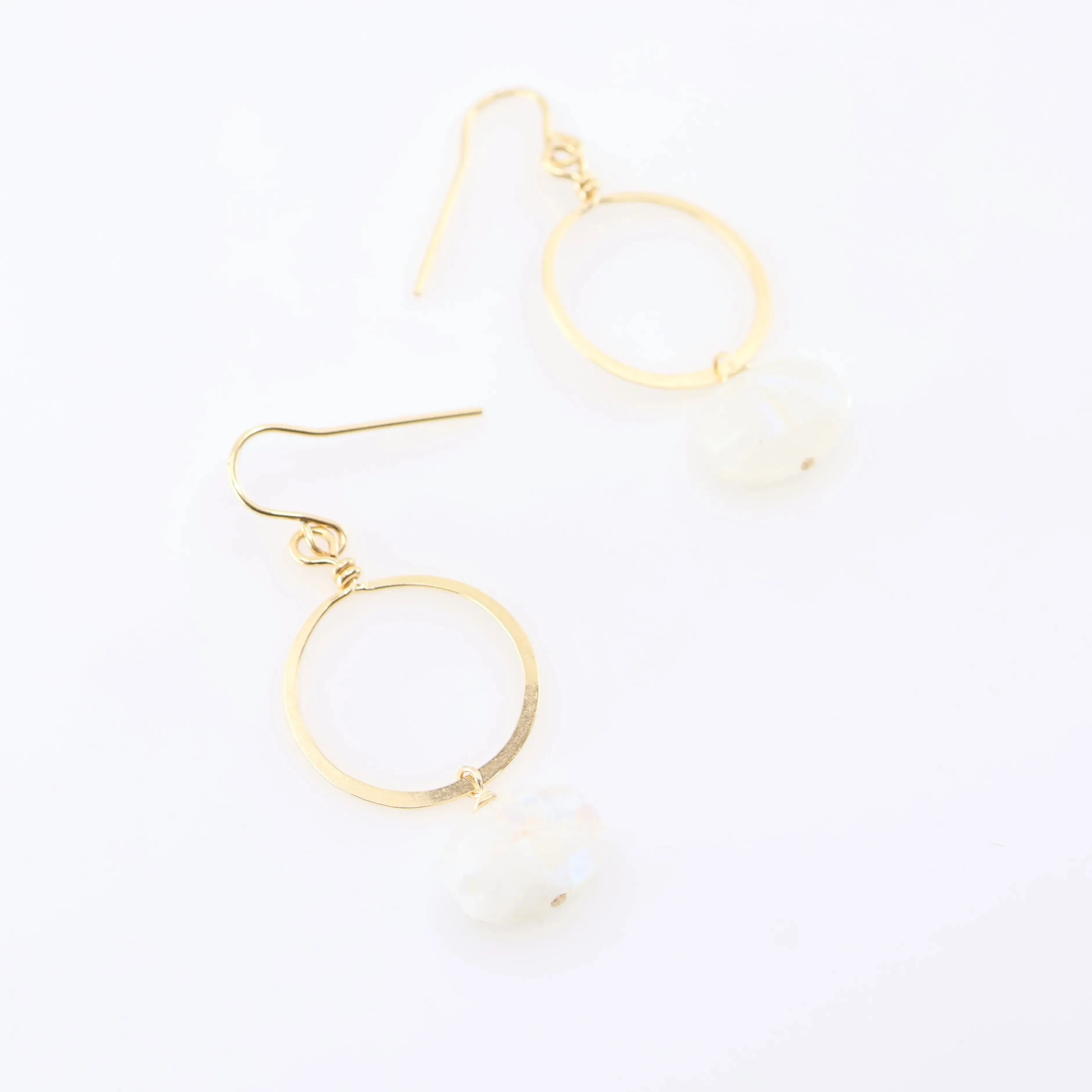 Forged Circle Earrings with Rainbow Moonstone