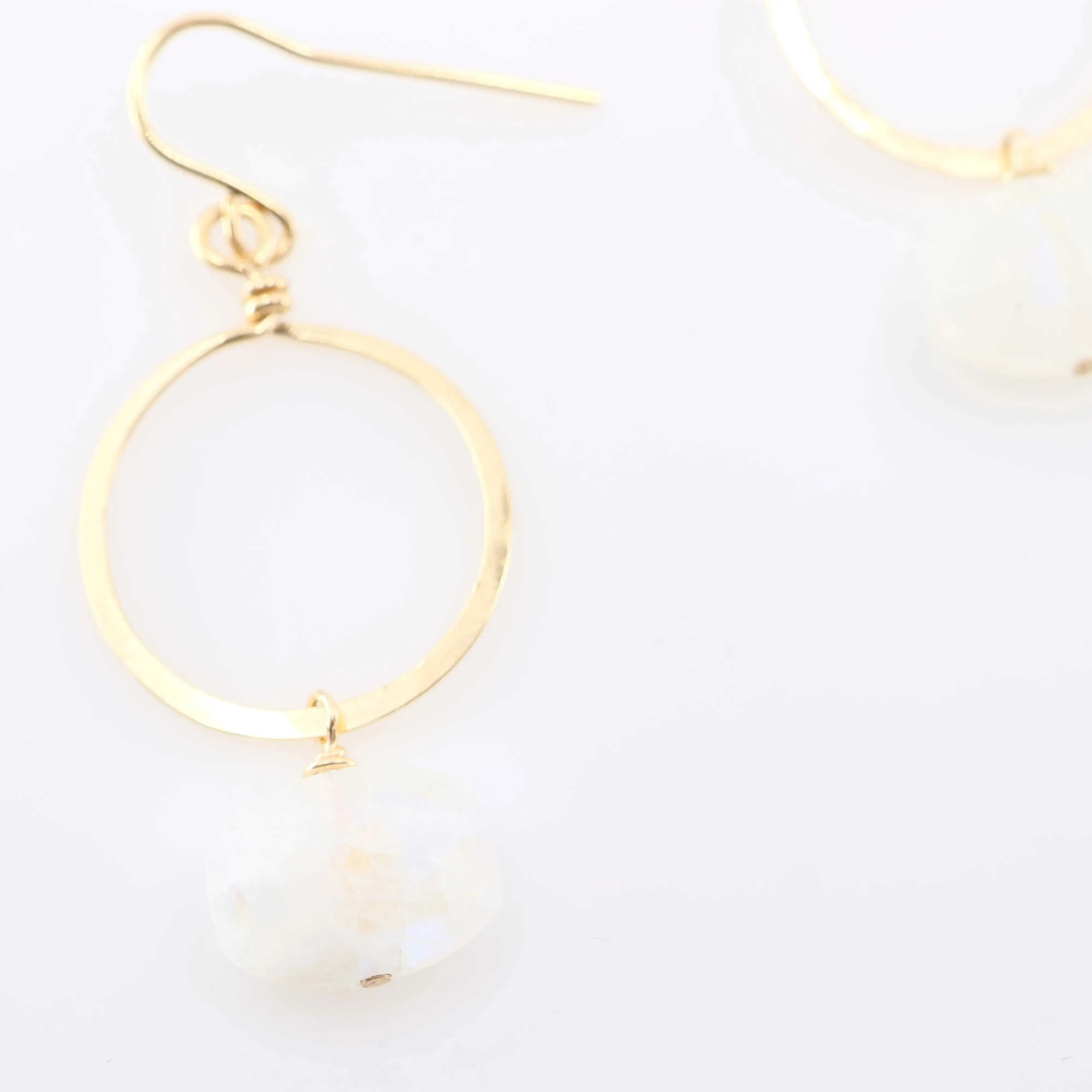 Forged Circle Earrings with Rainbow Moonstone