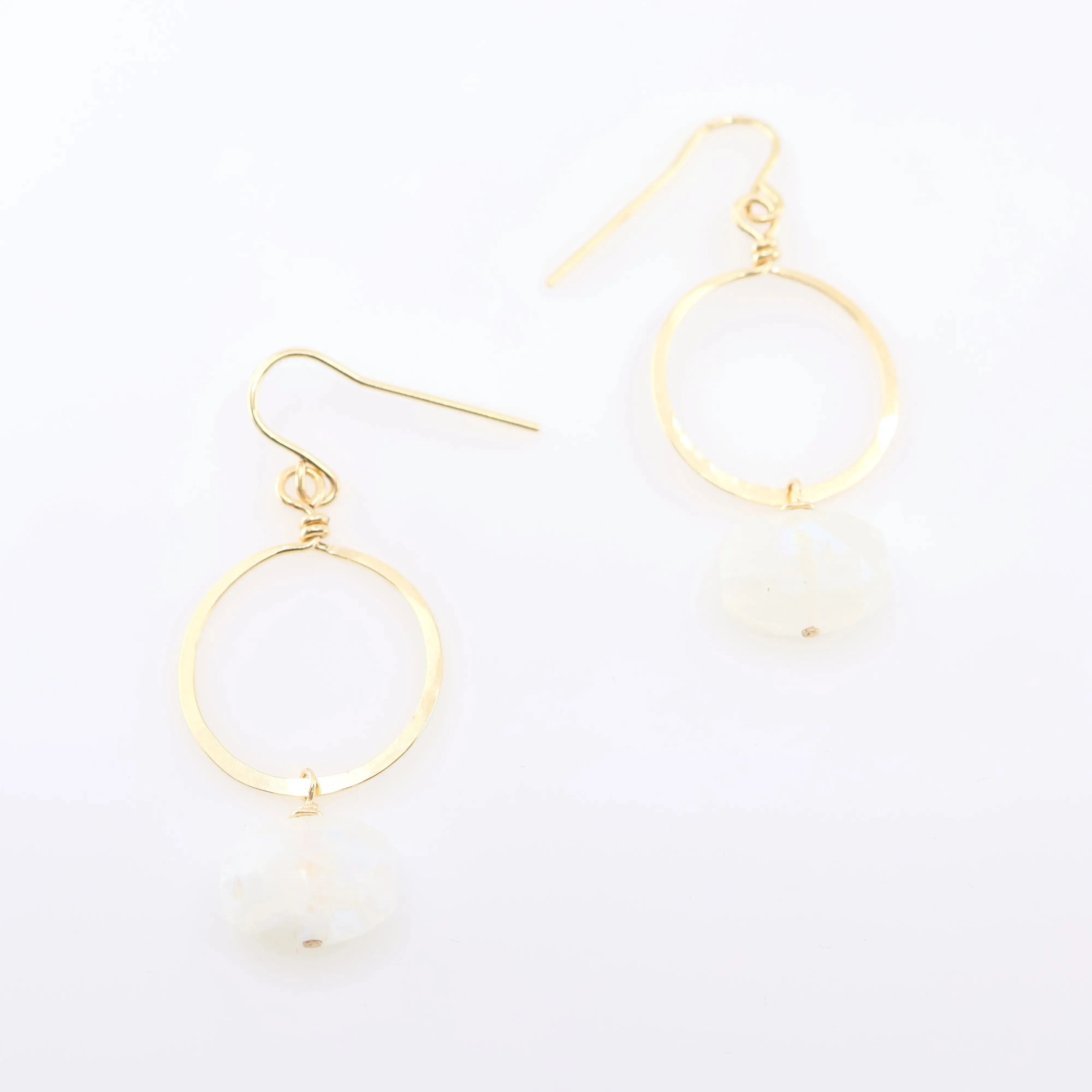 Forged Circle Earrings with Rainbow Moonstone