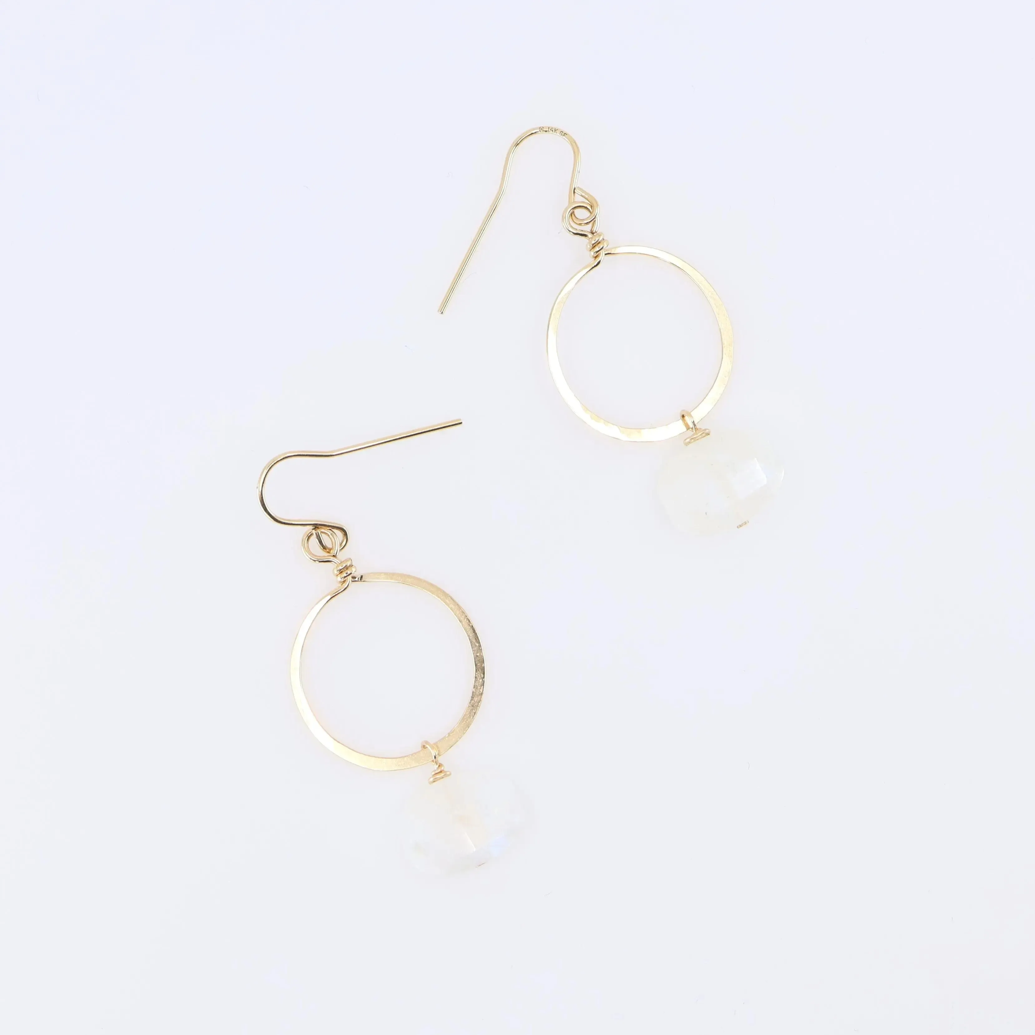 Forged Circle Earrings with Rainbow Moonstone