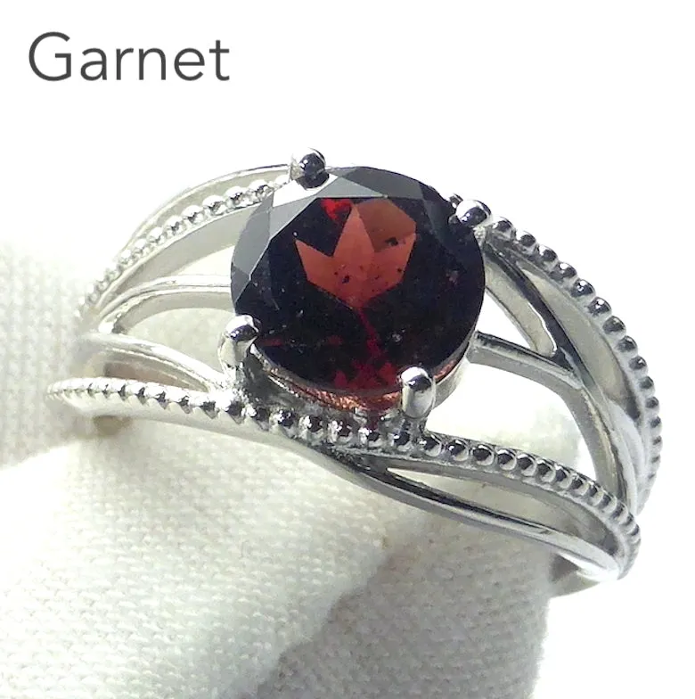 Garnet Ring, Faceted Round, 925 Silver
