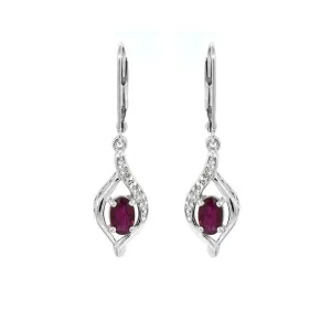 Genuine Ruby and Diamond 10K White Gold Earrings
