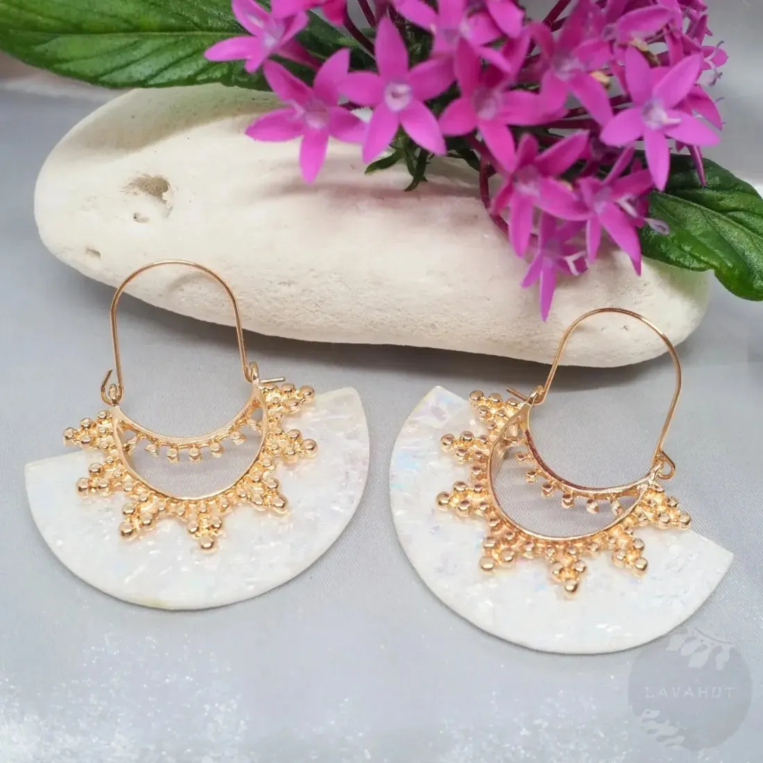 Goddess Crown Cream Hoop Earrings