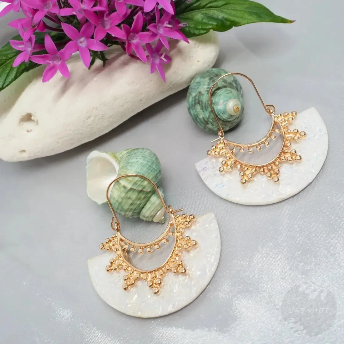 Goddess Crown Cream Hoop Earrings