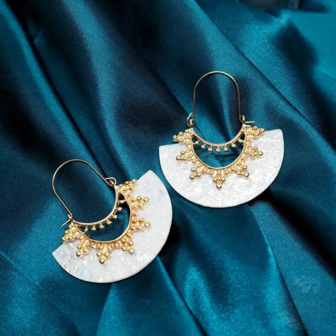 Goddess Crown Cream Hoop Earrings