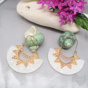 Goddess Crown Cream Hoop Earrings