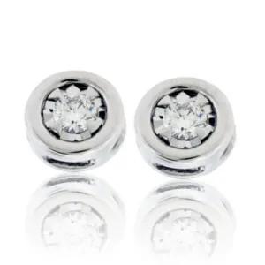 Gold Bezel Set Diamond Post Illusion Stud Earrings