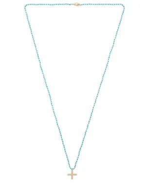 Gold Greek Cross Turquoise Beaded Necklace