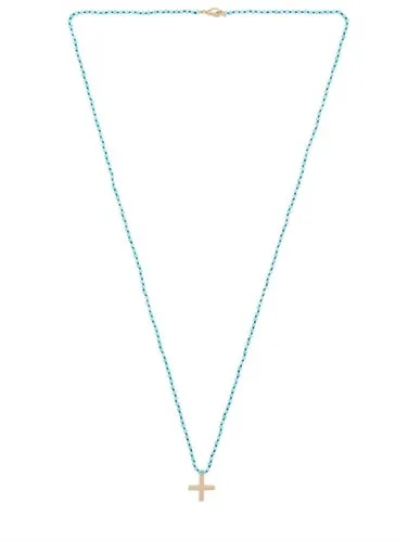 Gold Greek Cross Turquoise Beaded Necklace