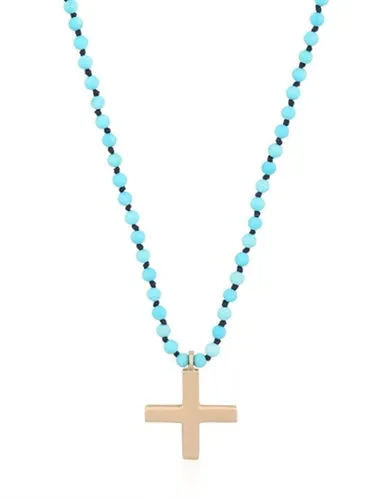 Gold Greek Cross Turquoise Beaded Necklace