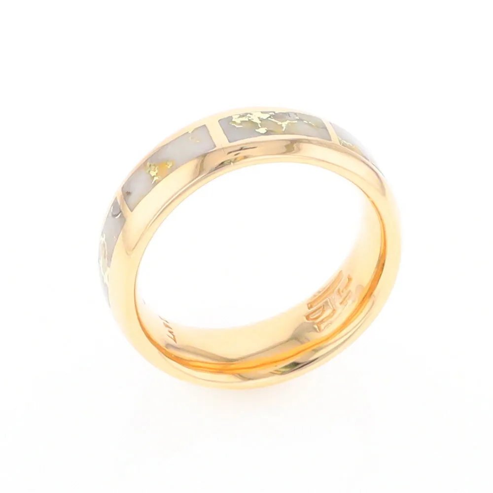 Gold Quartz Ring 8 Rectangle Section Inlaid Eternity Band