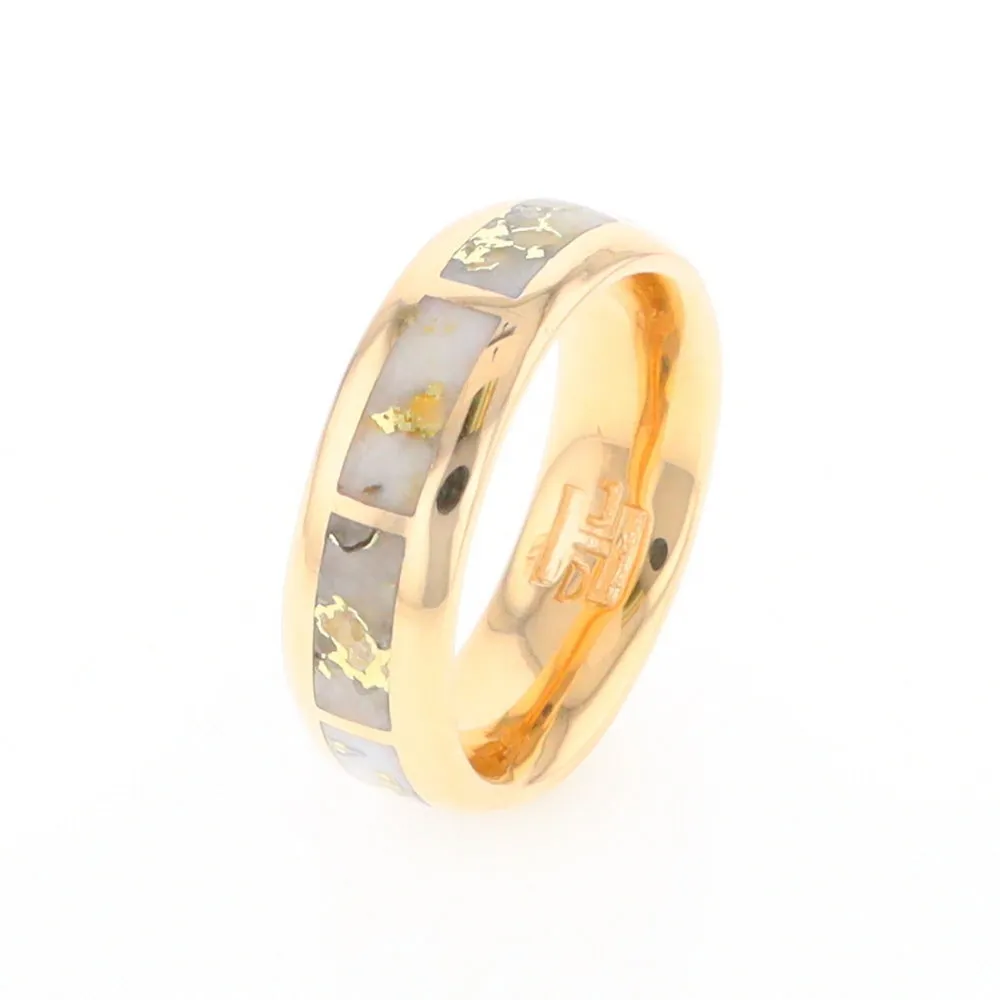 Gold Quartz Ring 8 Rectangle Section Inlaid Eternity Band