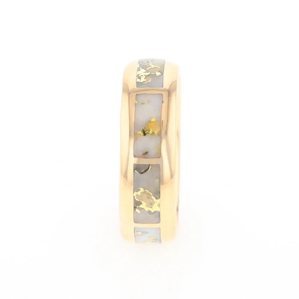 Gold Quartz Ring 8 Rectangle Section Inlaid Eternity Band