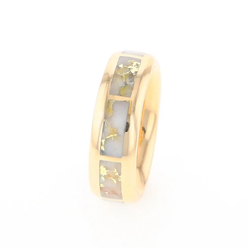 Gold Quartz Ring 8 Rectangle Section Inlaid Eternity Band