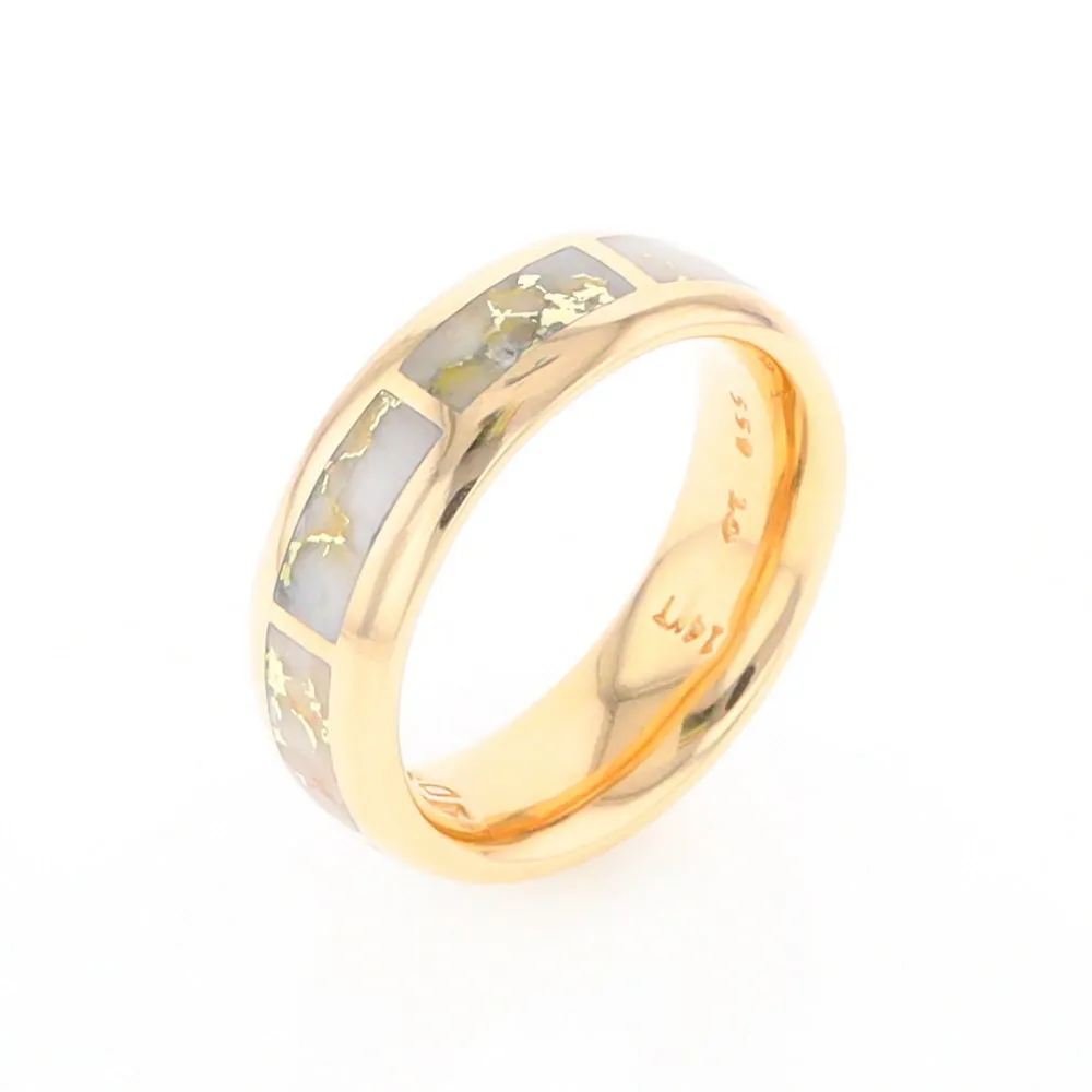 Gold Quartz Ring 8 Rectangle Section Inlaid Eternity Band