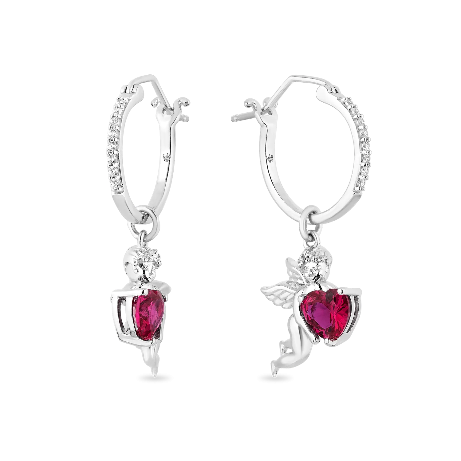Hallmark Fine Jewelry Cupid’s Love Earrings in Sterling Silver with Diamond & Created Ruby