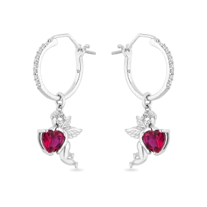 Hallmark Fine Jewelry Cupid’s Love Earrings in Sterling Silver with Diamond & Created Ruby