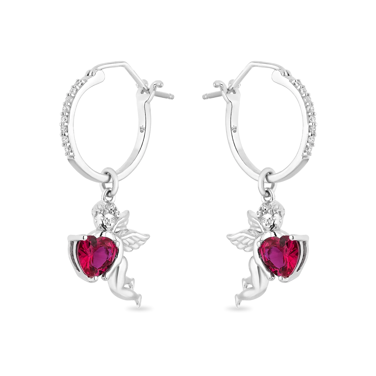 Hallmark Fine Jewelry Cupid’s Love Earrings in Sterling Silver with Diamond & Created Ruby