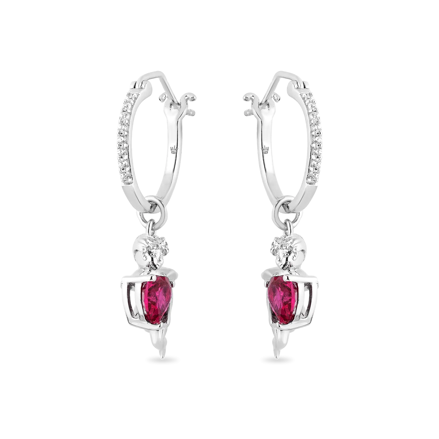 Hallmark Fine Jewelry Cupid’s Love Earrings in Sterling Silver with Diamond & Created Ruby