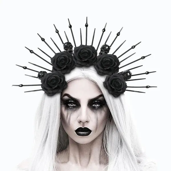 Halloween Day of the Dead Spiked Floral Skull Headband - Style 2