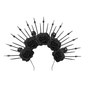 Halloween Day of the Dead Spiked Floral Skull Headband - Style 2