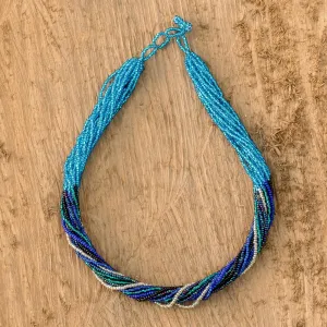 Hand Beaded Torsade Necklace - Translucent Sea | NOVICA