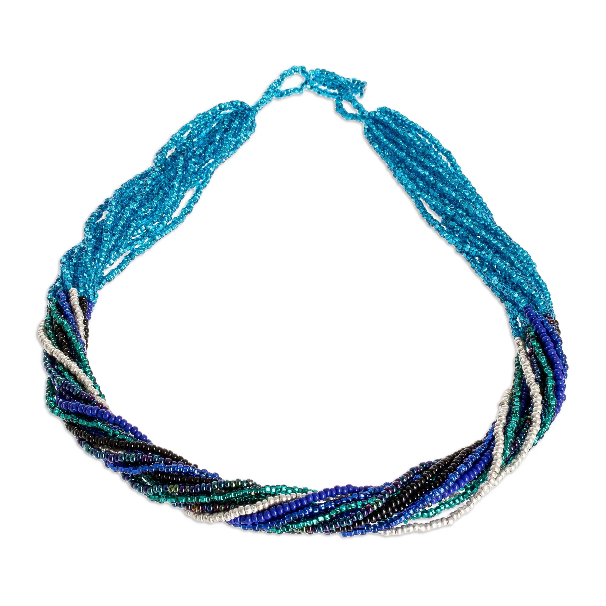 Hand Beaded Torsade Necklace - Translucent Sea | NOVICA