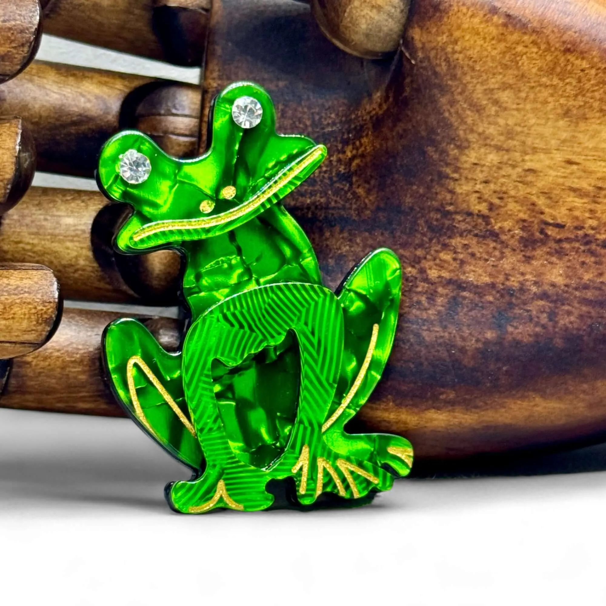 Handmade Acrylic Art Brooch - The Bemused Frog