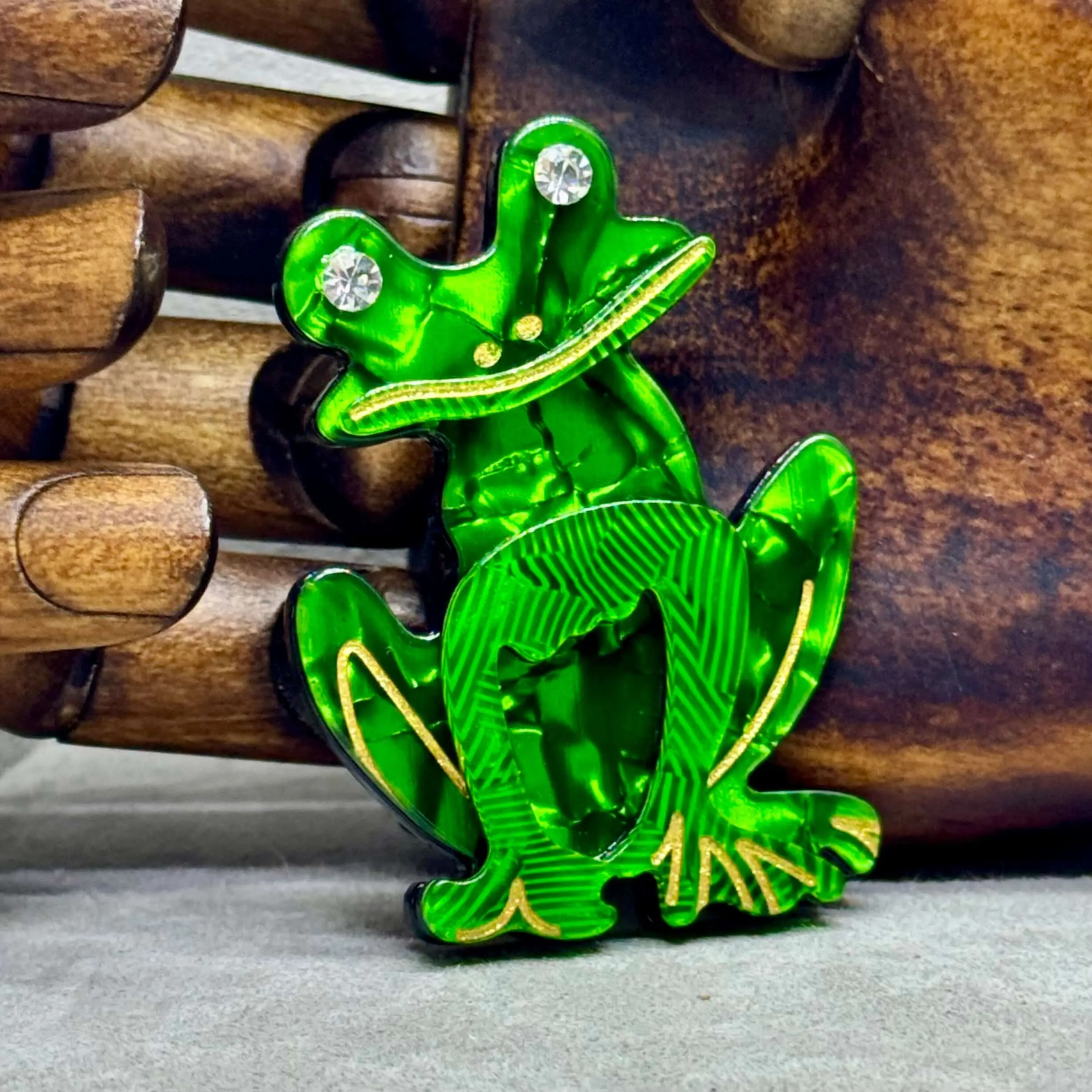Handmade Acrylic Art Brooch - The Bemused Frog