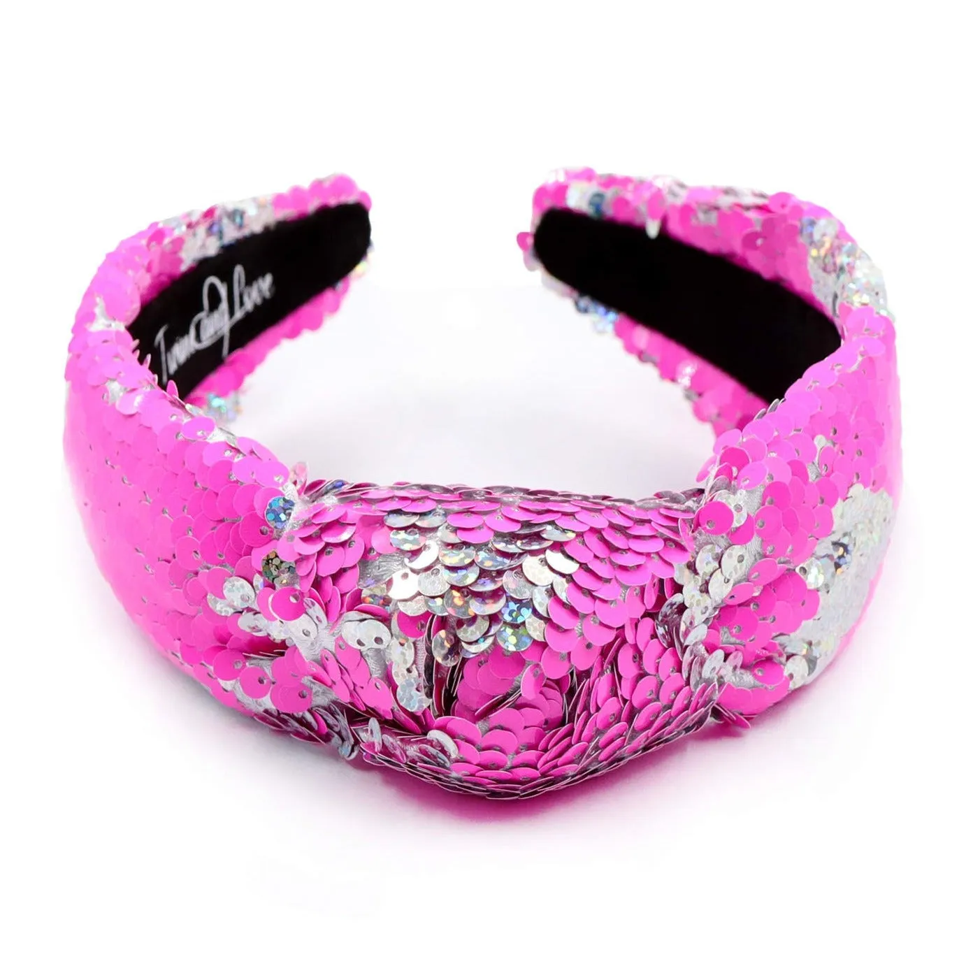 Hearts Sequin Pink Knot Headband