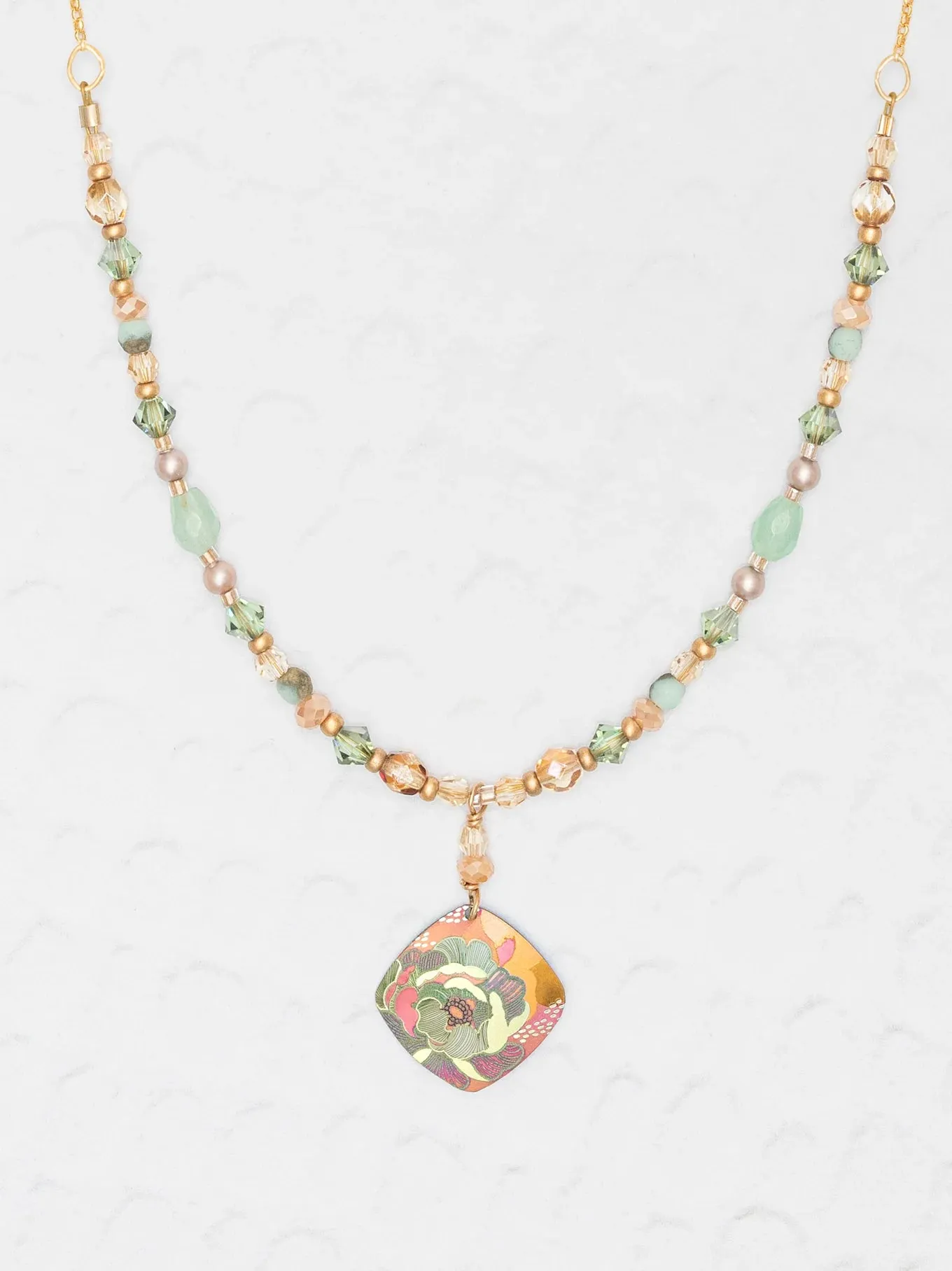 Holly Yashi Elena Beaded Necklace - Blooming Coral / Sage