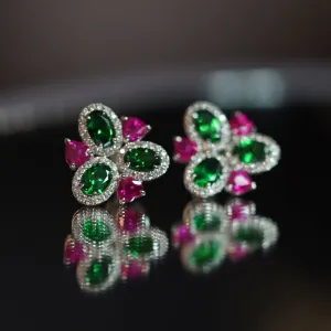 INFINITY - 18K White Gold Ruby and Tsavorite Diamond Earring