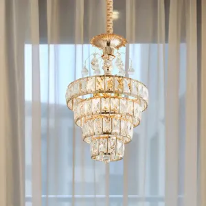 Inlaid Beveled Crystal Pendant: Gold Drop Ceiling Lamp with Traditional Suspension