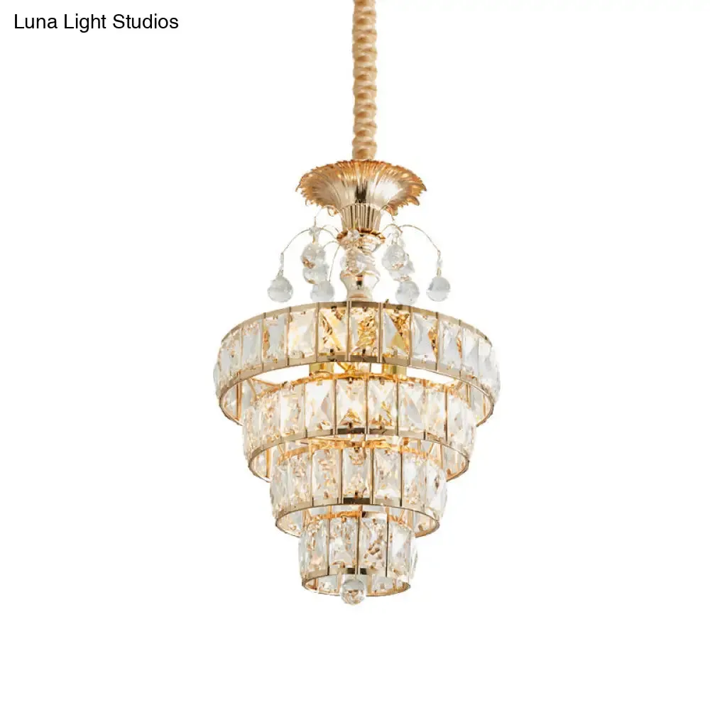Inlaid Beveled Crystal Pendant: Gold Drop Ceiling Lamp with Traditional Suspension