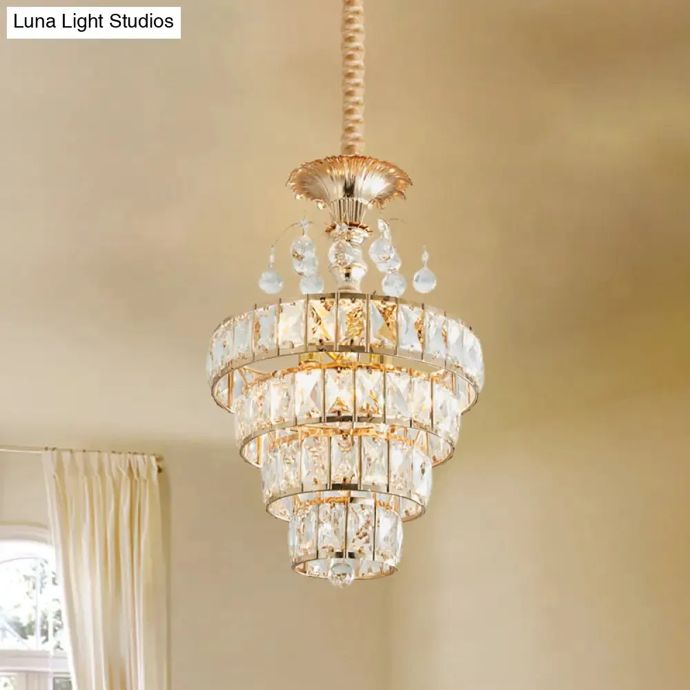 Inlaid Beveled Crystal Pendant: Gold Drop Ceiling Lamp with Traditional Suspension
