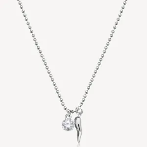 Italian Horn and Crystal Charm Necklace in Stainless Steel