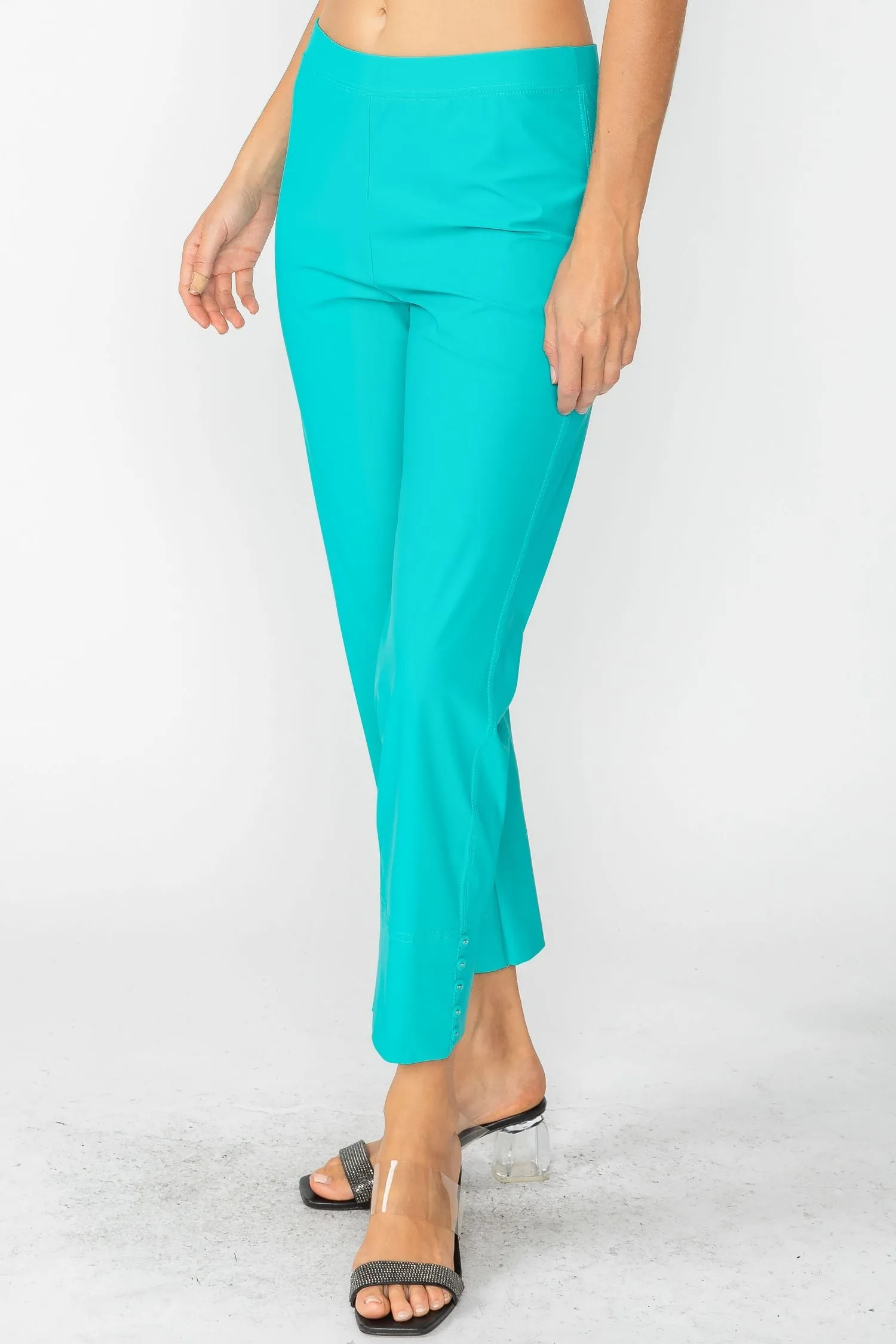 Jade Button Hem Slim Crops