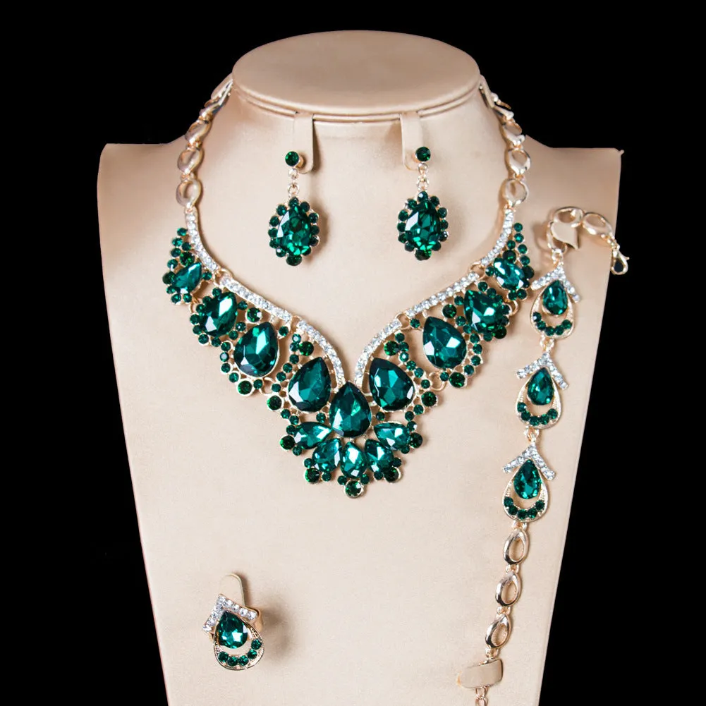 Jewelry four-piece set European and American fashion gemstone necklace earrings set women's clavicle chain