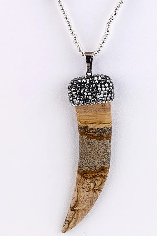Large Stone Horn Beaded Necklace