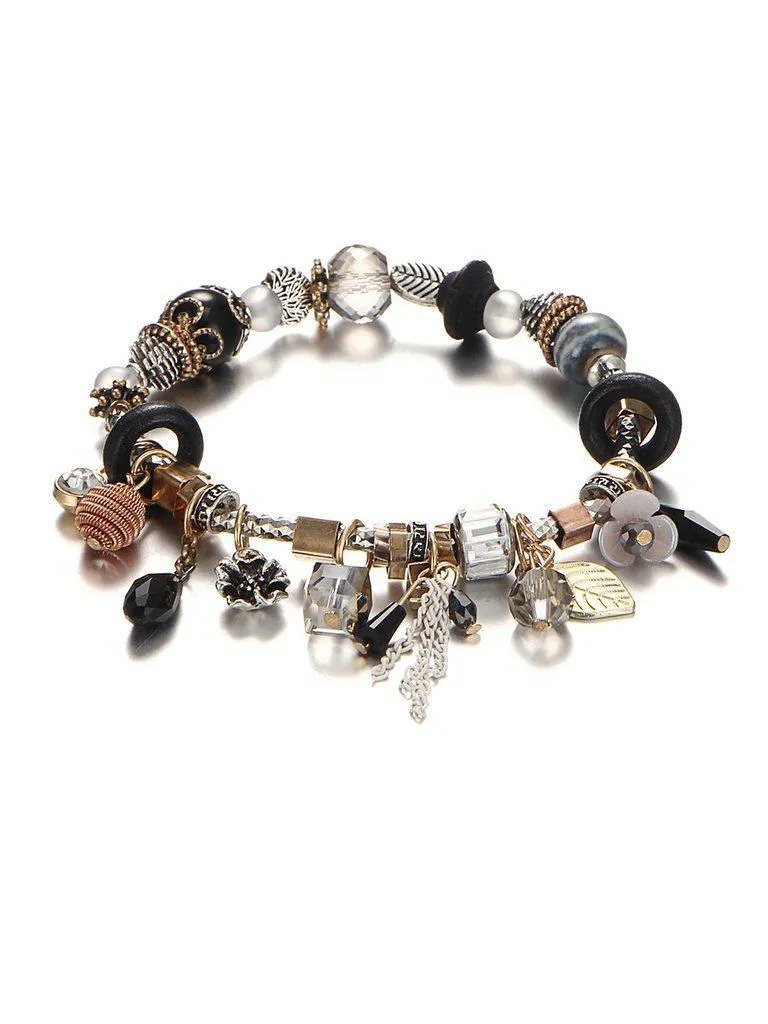 Leaf & Crystal Design Charm Bracelet